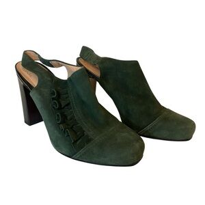 Nanette Lapore Coquette French Maid Forest Green Suede Slingback Bootie 7 1/2